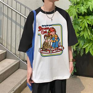 Demon Cat Baskılı Reglan Kol Beyaz Unisex Oversize T-shirt