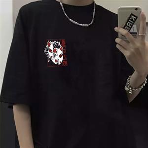 Demon Slayer Poster Baskılı Siyah Unisex Oversize T-shirt