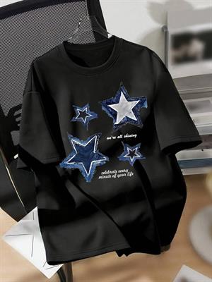 Denim Star Baskılı Oversize T-shirt