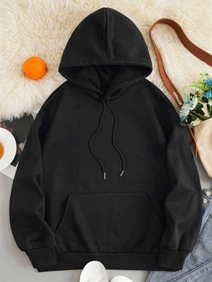 Denin Star Baskılı Siyah Kapşonlu Sweatshirt 