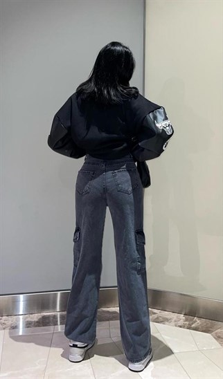 Deri Kol Detay Baskılı Unisex Oversize Kolej Ceket