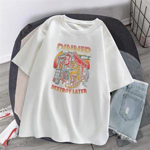 Dinner Baskılı Beyaz Unisex Oversize T-shirt