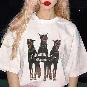 Dobermans Baskılı Beyaz Unisex Oversize T-shirt