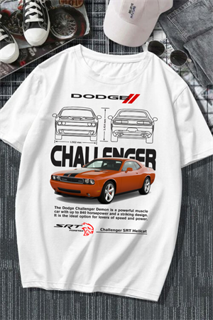Dodge Challenger Baskılı Beyaz T-shirt