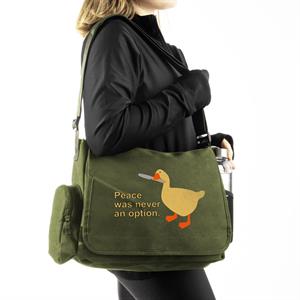 Duck Peace Baskılı Unisex Yeşil Postacı Çantası