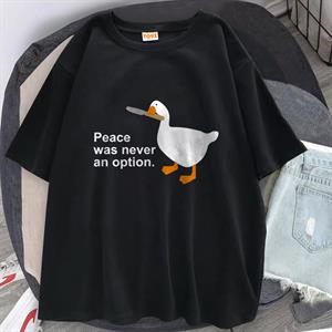 Duck Peace Was Never An Option Baskılı Siyah Unisex Oversize T-shirt