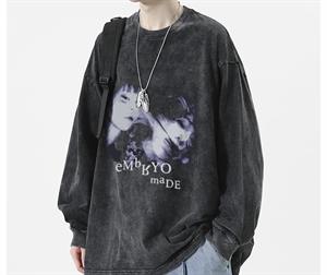 Embryo Made Baskılı Yıkamalı Vintage Unisex Oversize Bisiklet Yaka Sweatshirt