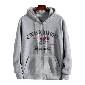 Eternity Baskılı Oversize Fermuarlı Gri Unisex Kapüşonlu Hırka