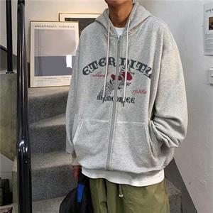 Eternity Baskılı Oversize Fermuarlı Gri Unisex Kapüşonlu Hırka
