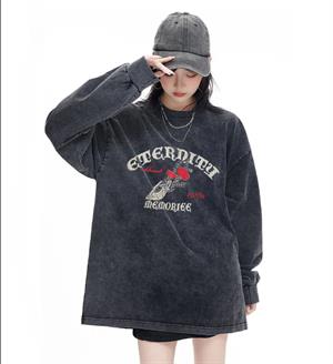 Eternity Baskılı Yıkamalı Vintage Unisex Oversize Bisiklet Yaka Sweatshirt