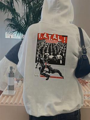 F.A.T.A.L Baskılı Beyaz Kapşonlu Sweatshirt 