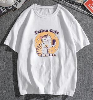 Feline Cute Beyaz Unisex Oversize T-shirt