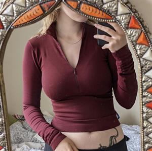 Fermuarlı Uzunkol Sandy Bluz Bordo