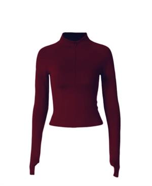 Fermuarlı Uzunkol Sandy Bluz Bordo