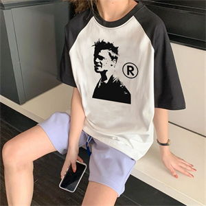 Fıght Clup Baskılı Beyaz Reglan Kol Oversize T-shirt