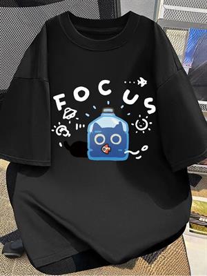 Focus Cat Baskılı Siyah T-shirt