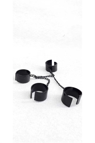Four Finger Chain Black Ayarlanabilir Dörtlü Yüzük