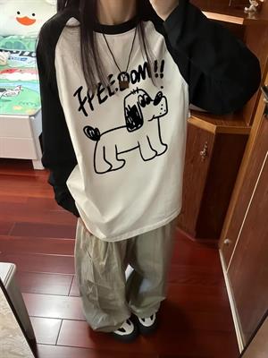 Freedom Dog Reglan Uzun Kollu Baskılı Beyaz T-Shirt