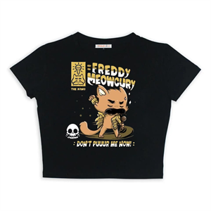 Freeddy Meowcury Baskılı Siyah Crop