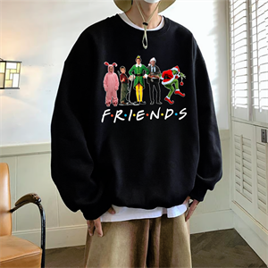 Friends Christmas Baskılı Siyah Unisex Oversize Bisiklet Yaka Sweatshirt