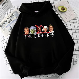 Friends Christmas Baskılı Siyah Unisex Oversize Kapüşonlu Sweatshirt