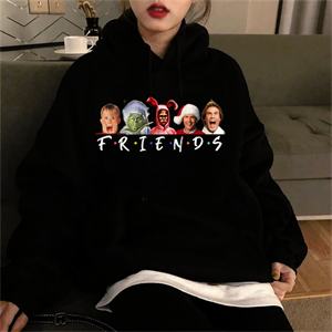 Friends Christmas Baskılı Siyah Unisex Oversize Kapüşonlu Sweatshirt