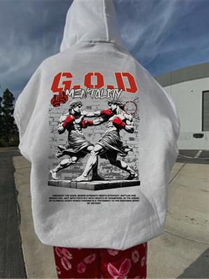 G.O.D Baskılı Beyaz Kapşonlu Sweatshirt 