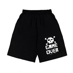 Game Over Baskılı Siyah Unisex Penye Şort