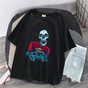 Gamer Skull Baskılı Siyah Unisex Oversize T-shirt