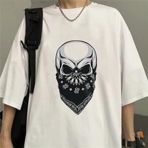 Gang Skull Baskılı Beyaz Unisex Oversize T-shirt