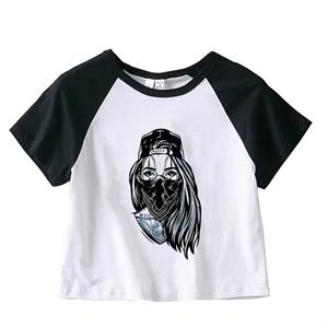 Gangster Girl Baskılı Reglan Kol Beyaz Crop