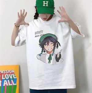 Genshin Impact Venti Baskılı Beyaz Unisex Oversize T-shirt