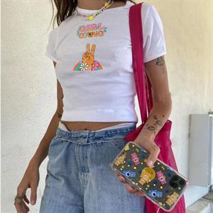 Girl Gang Baskılı Beyaz Crop
