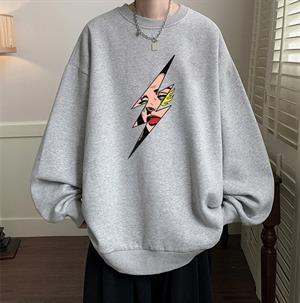 Girl In Lightning Baskılı Gri Unisex Oversize Bisiklet Yaka Sweatshirt