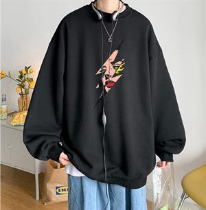 Girl In Lightning Baskılı Siyah Unisex Oversize Bisiklet Yaka Sweatshirt