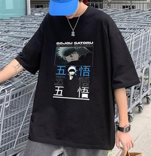 Gojou Satoru Baskılı Siyah Unisex Oversize T-shirt
