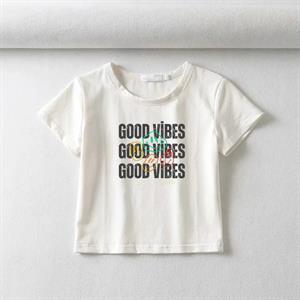 Good Vibes Baskılı Beyaz Crop