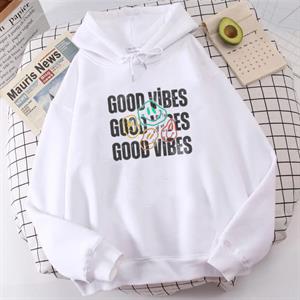 Good Vibes Beyaz Unisex Kapüşonlu Oversize Sweatshirt Hoodie