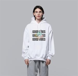 Good Vibes Beyaz Unisex Kapüşonlu Oversize Sweatshirt Hoodie