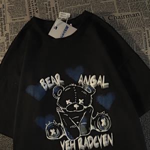 Gothic Bear Style Oversize Unisex Siyah T-Shirt