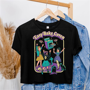 Gothic Easy-Bake Coven Baskılı Siyah Crop