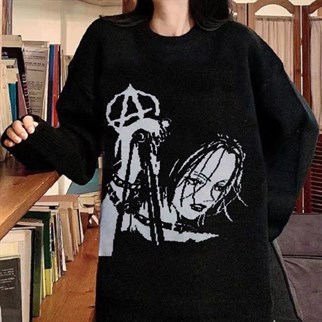 Gothic Girl Harajuku Vintage Streetwear Unisex Siyah Kazak
