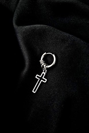 Gothic Gümüş Rengi Haç Detay Küpe