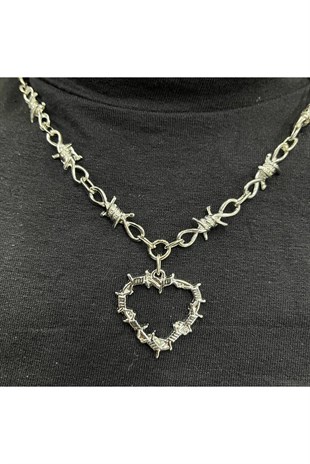 Gothic Harajuku Barbed Wire Heart Dikenli Tel Unisex Kolye