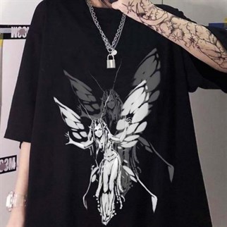 Gothic Harajuku Fairy Girl Siyah Oversize Unisex T-shirt