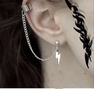 Gothic Punk Cross Uzun Zincirli Lightning Küpe