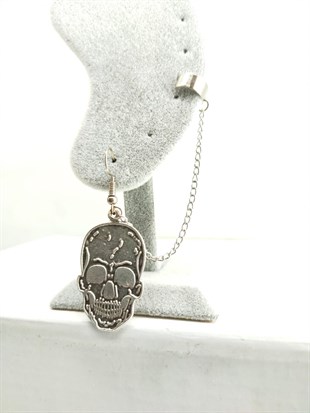 Gothic Punk Cross Uzun Zincirli Skull Küpe
