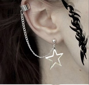 Gothic Punk Cross Uzun Zincirli Star Küpe