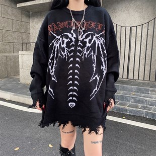 Gothic Skeleton Siyah Unisex Oversize Kazak