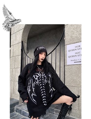 Gothic Skeleton Siyah Unisex Oversize Kazak